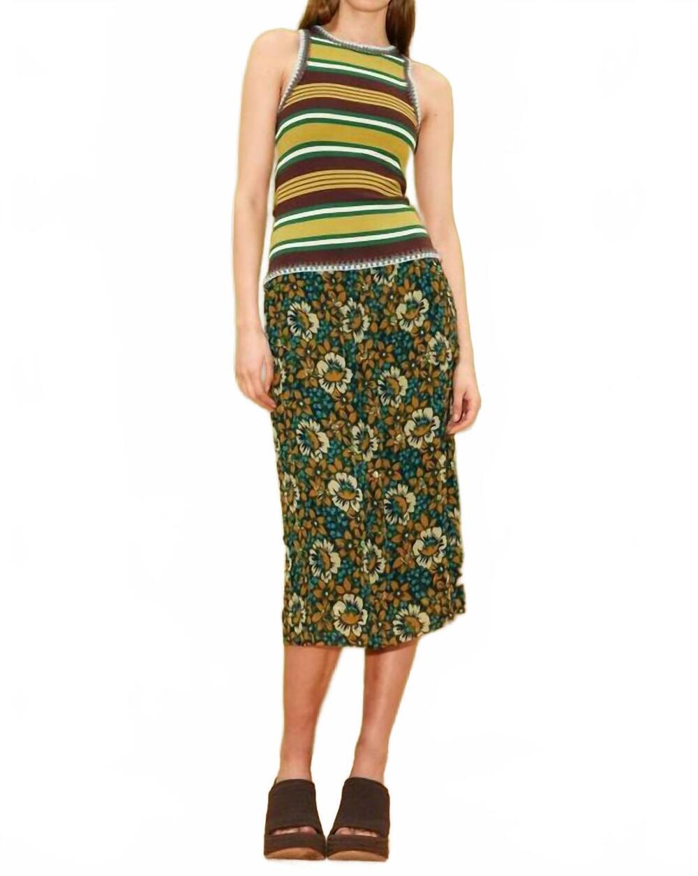 NEW ALEMAIS clover knit tank top in chocolate/mustard stripe